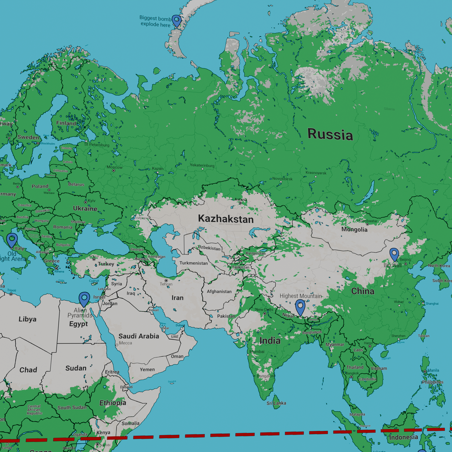 Instagram@Geographyteachings World map poster, zoomed in on Kazakhstan