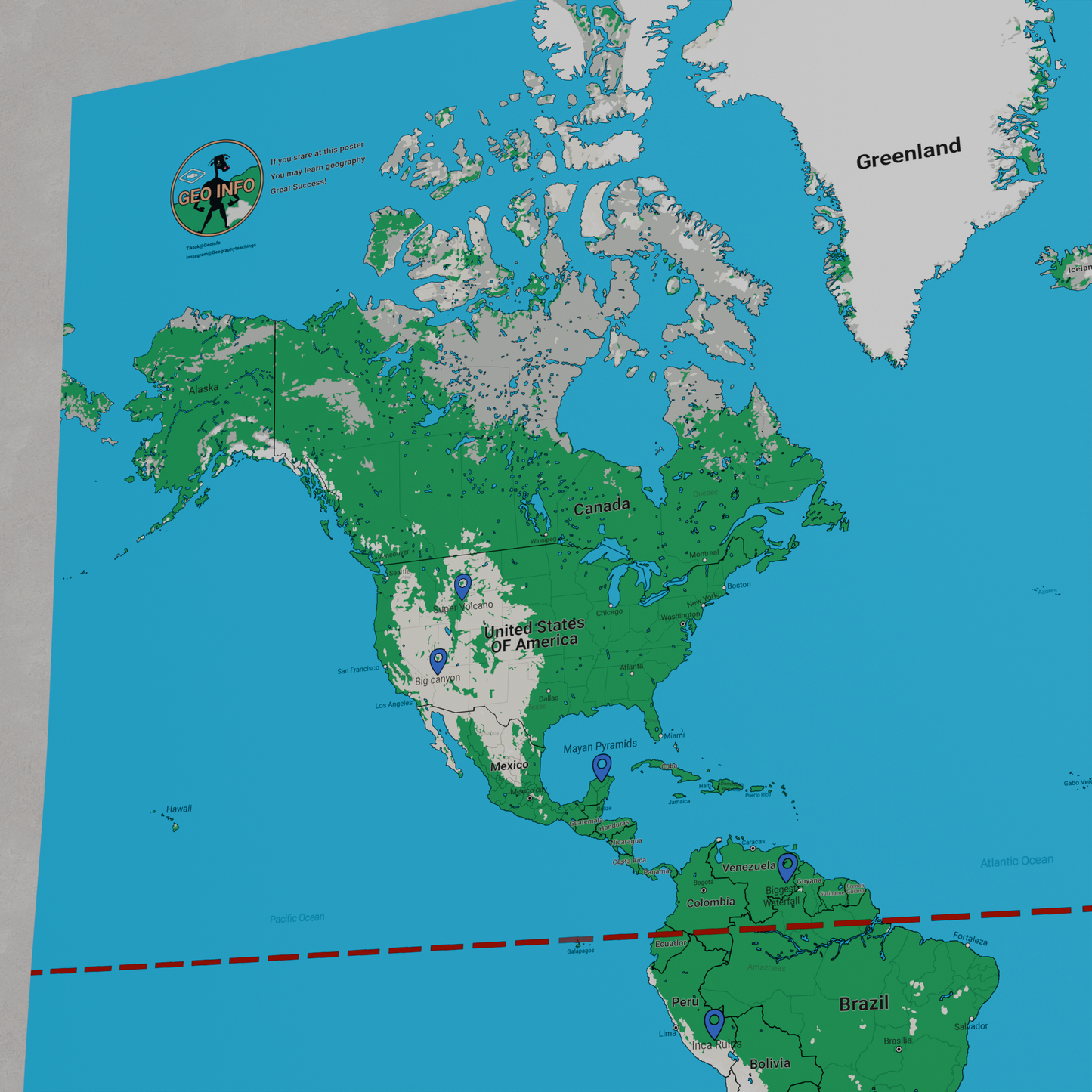 Geoinfo world map poster merch, zoomed in on United states