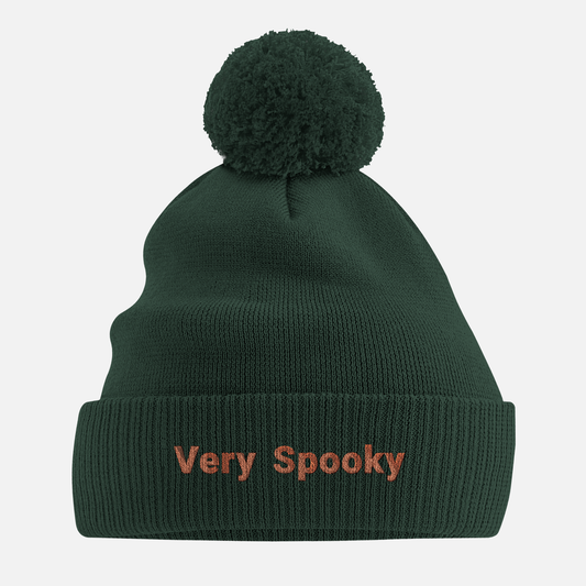 Green Beanie with 'Very Spooky' text